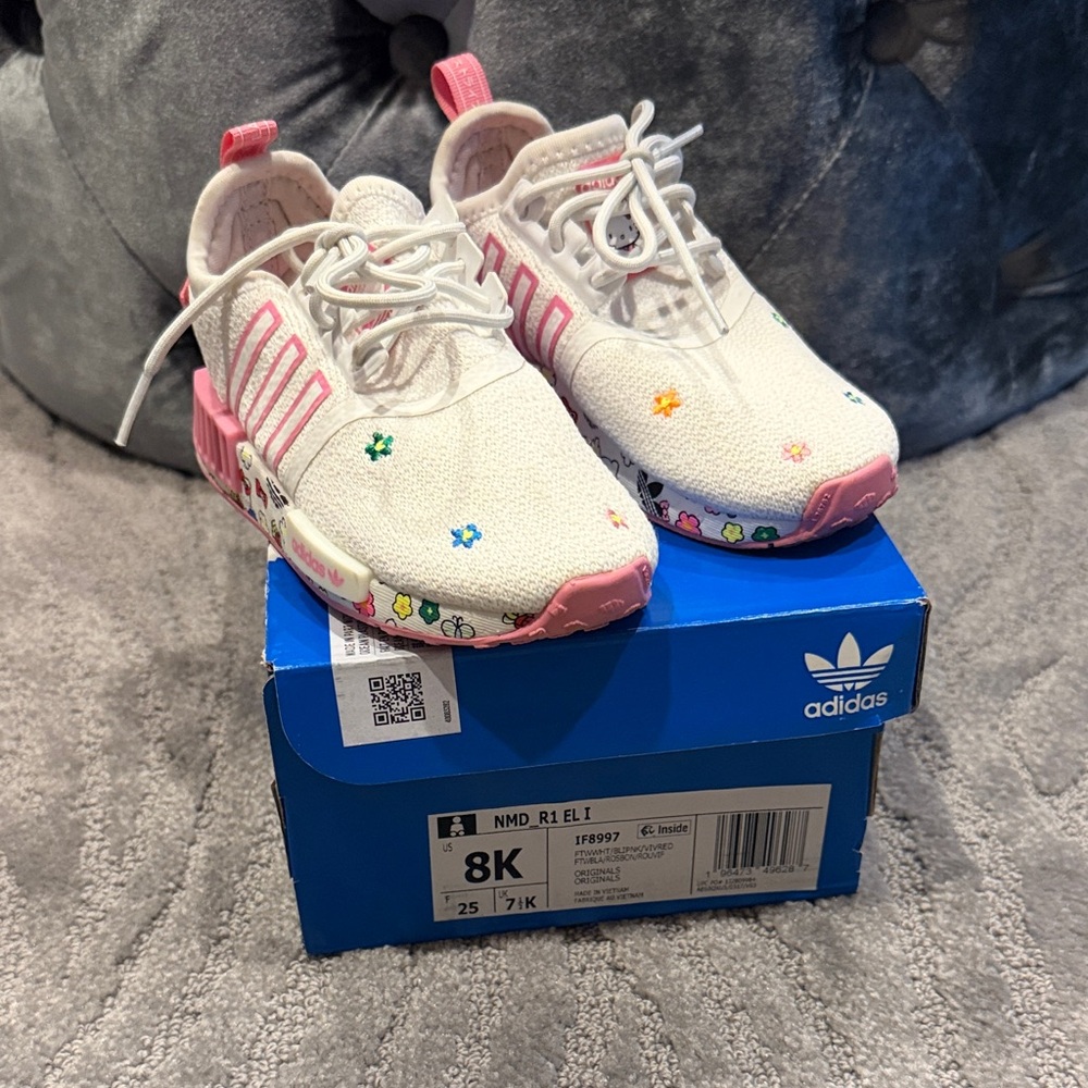 Adidas Kids' White and Pink NMD Sneakers